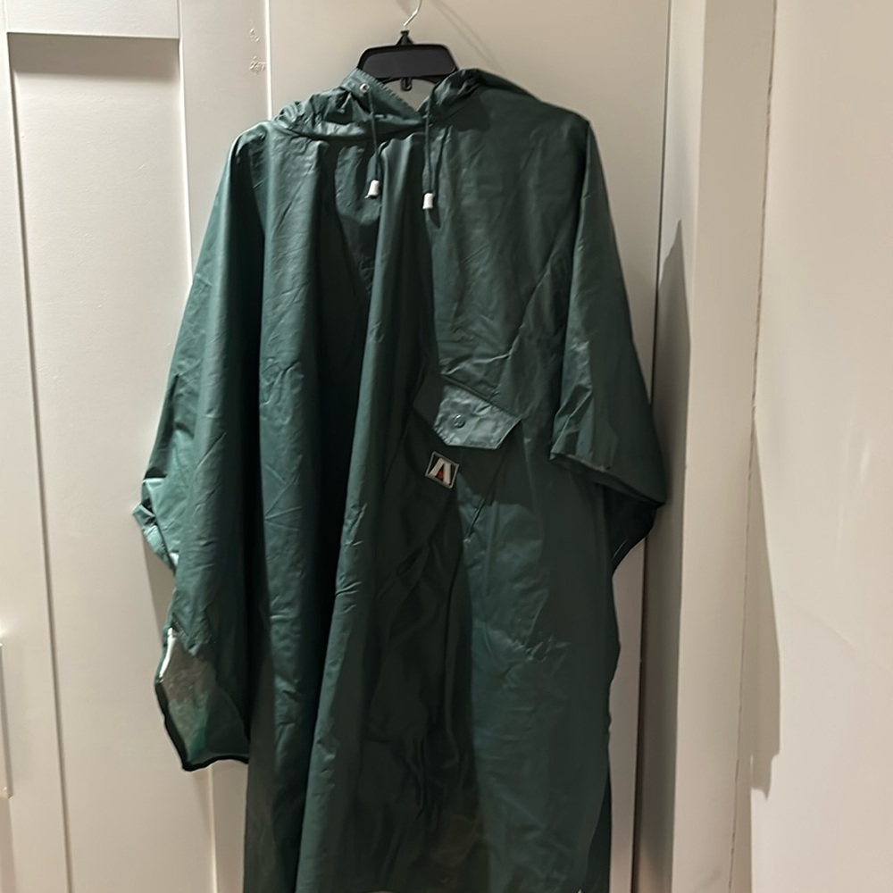 Forest green rain poncho with hood